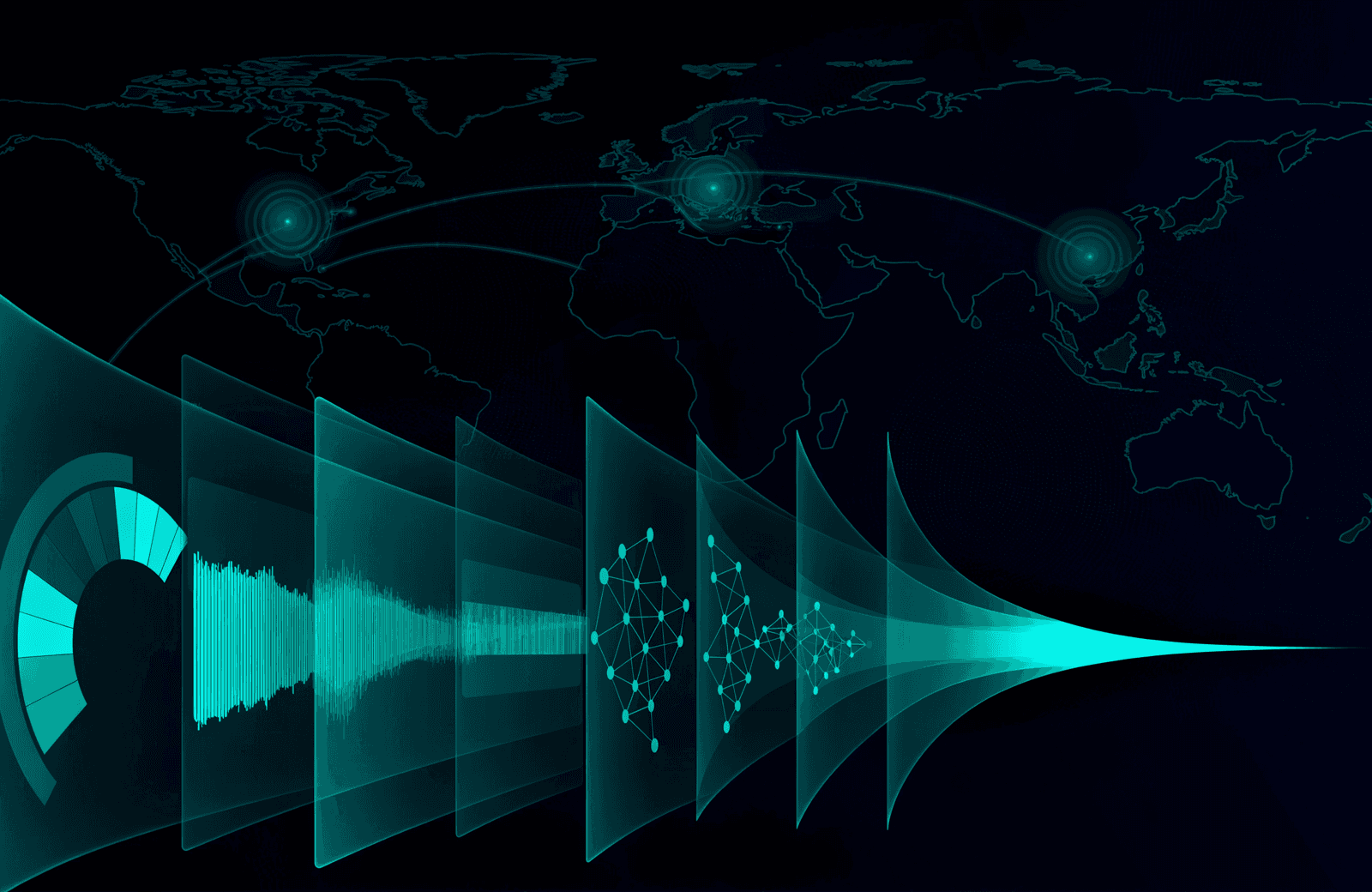 AeroVigil intelligence pipeline — global aviation-security signals (NOTAMs, GNSS interference, OSINT, ADS-B, conflict events) flow through an AI triage layer and analyst review into a single audit-ready decision